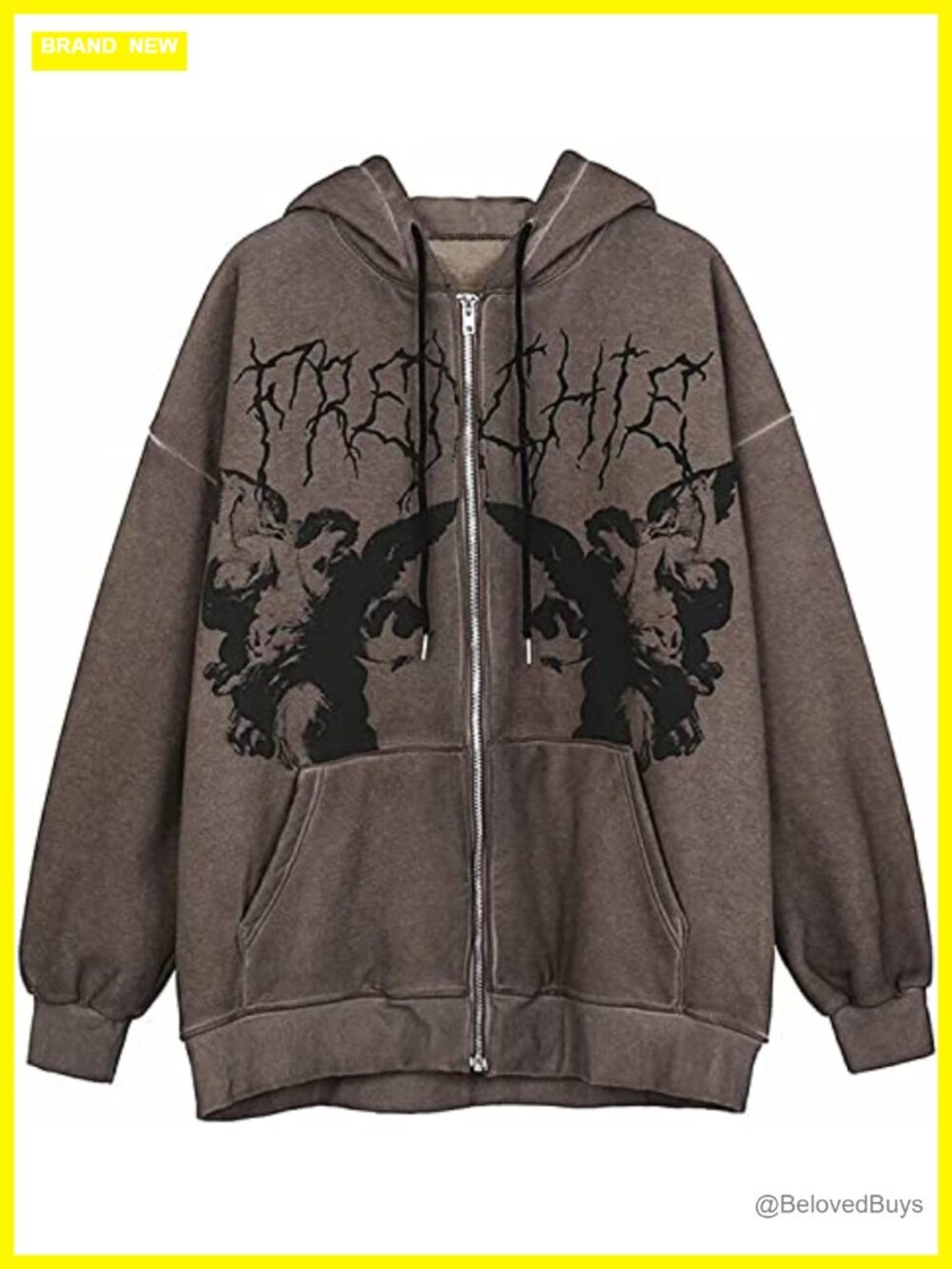 Zip Up Hoodie Oversized Aesthetic Retro Angel Print Streetwear